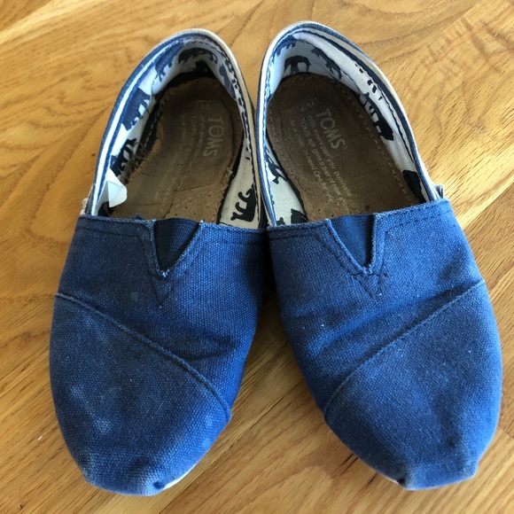 TOMS Navy Blue Stripe Canvas Slippers Size 7 - Picture 3 of 5
